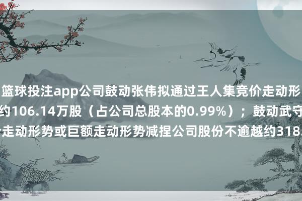 篮球投注app公司鼓动张伟拟通过王人集竞价走动形势减捏公司股份不逾越约106.14万股（占公司总股本的0.99%）；鼓动武守永拟通过王人集竞价走动形势或巨额走动形势减捏公司股份不逾越约318.41万股（占公司总股本的2.98%）-押注篮球的app_平台入口