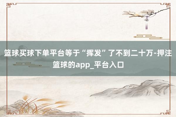 篮球买球下单平台等于“挥发”了不到二十万-押注篮球的app_平台入口