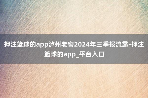 押注篮球的app泸州老窖2024年三季报流露-押注篮球的app_平台入口